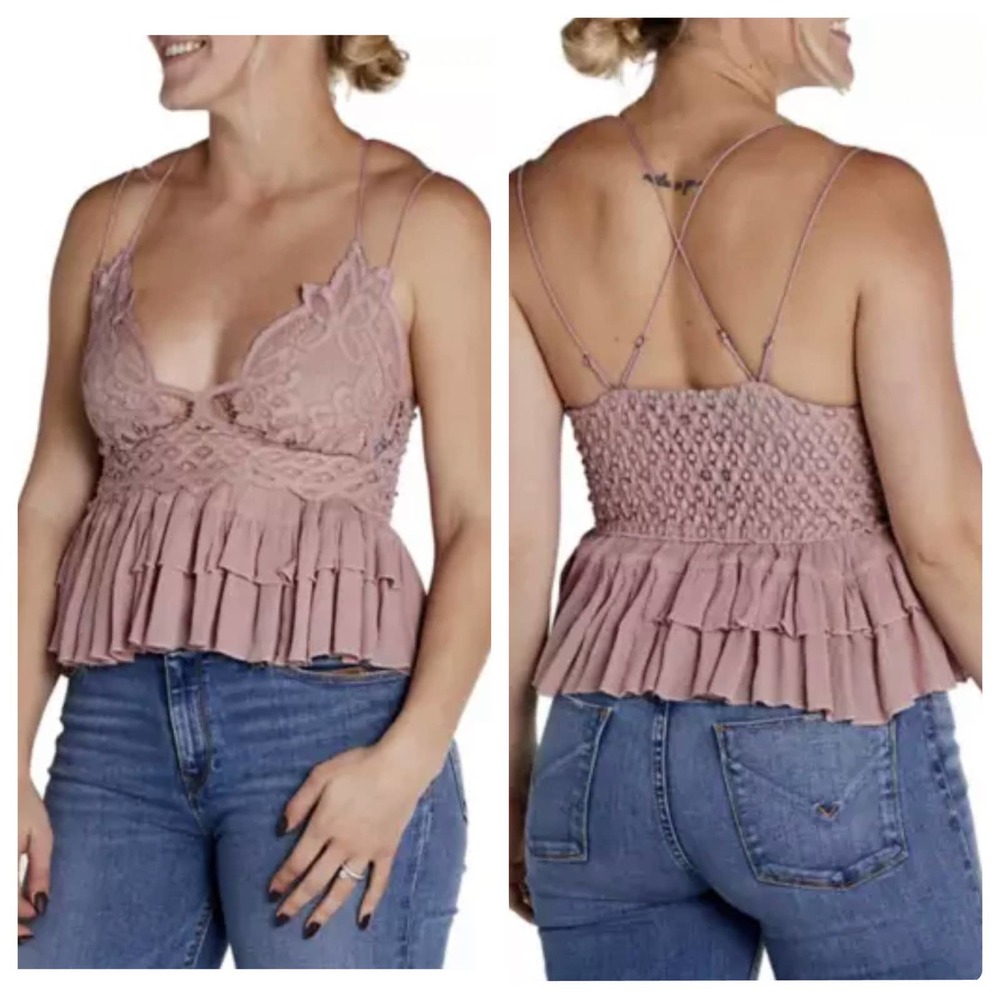 NWT Free People Adella Cami Dusty Mauve Ruffle Top Womens Size M
